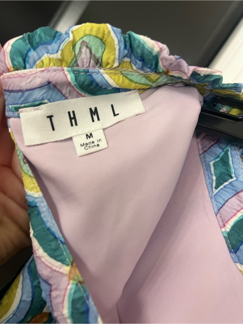 THML Sleeveless Mini Skirt — Blue, Green & Lavender Geometric - Picture 3 of 3